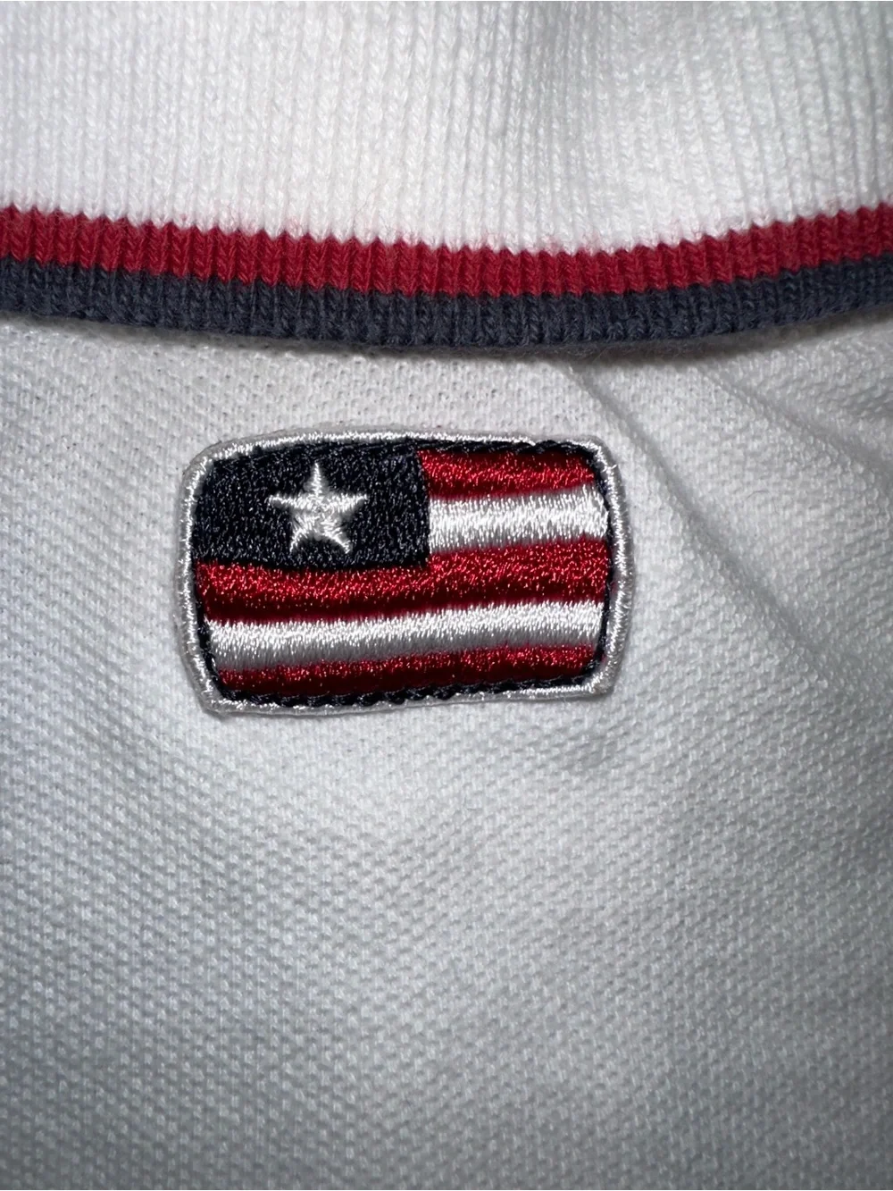 Kids White Polo Shirt with Red & Navy Embroidered Accents